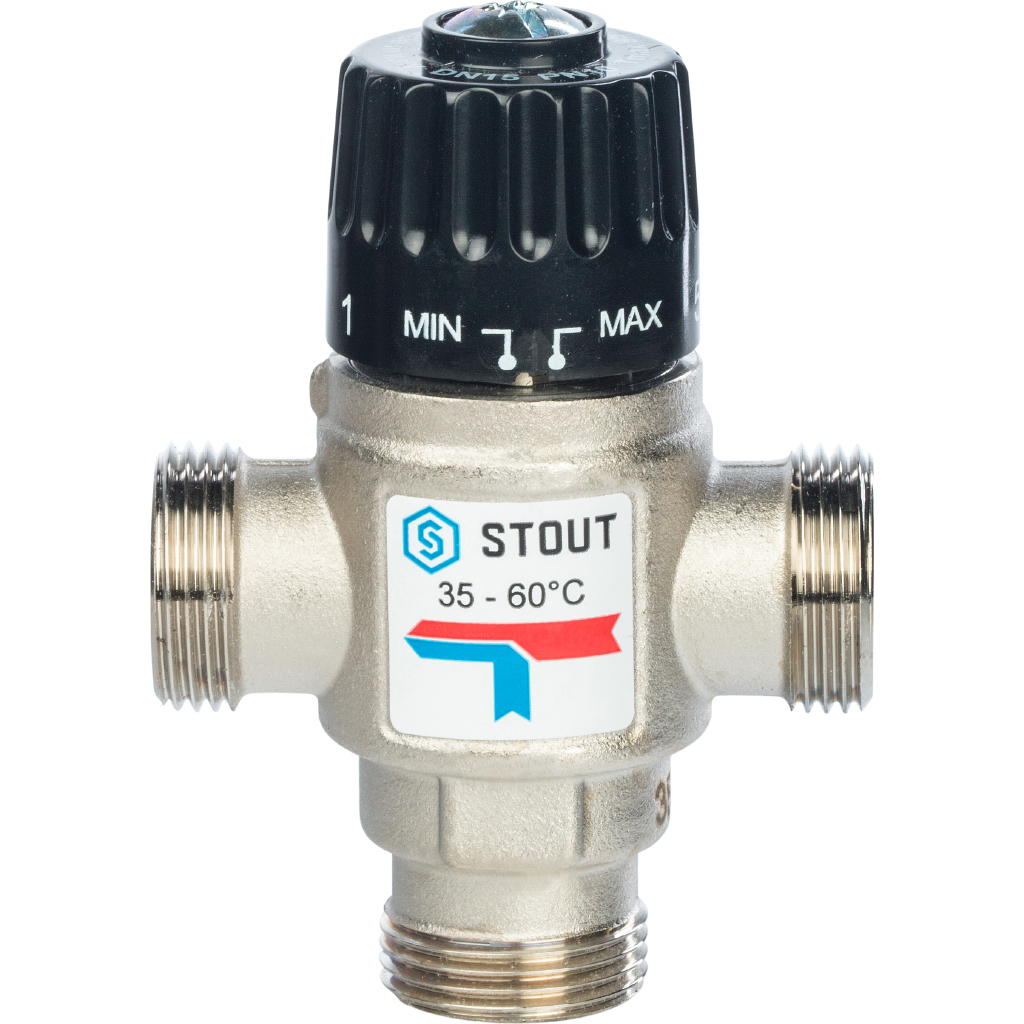 SVM-0020-166020 STOUT Термостатический смесительный клапан для систем отопления и ГВС 3/4" НР   35-60°С KV 1,6