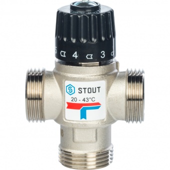 SVM-0020-254325 STOUT Термостатический смесительный клапан для систем отопления и ГВС 1" НР    20-43°С KV 2,5 фото